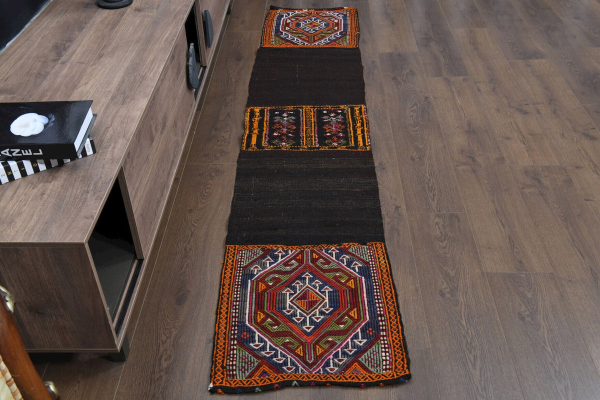 El yapımı vintage yolluk 48x241 cm oryantal desenli yün - detay görünümü