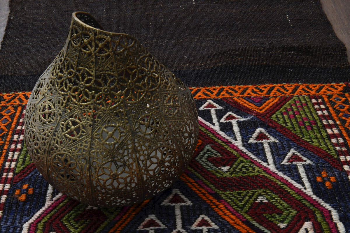 El yapımı vintage yolluk 48x241 cm oryantal desenli yün