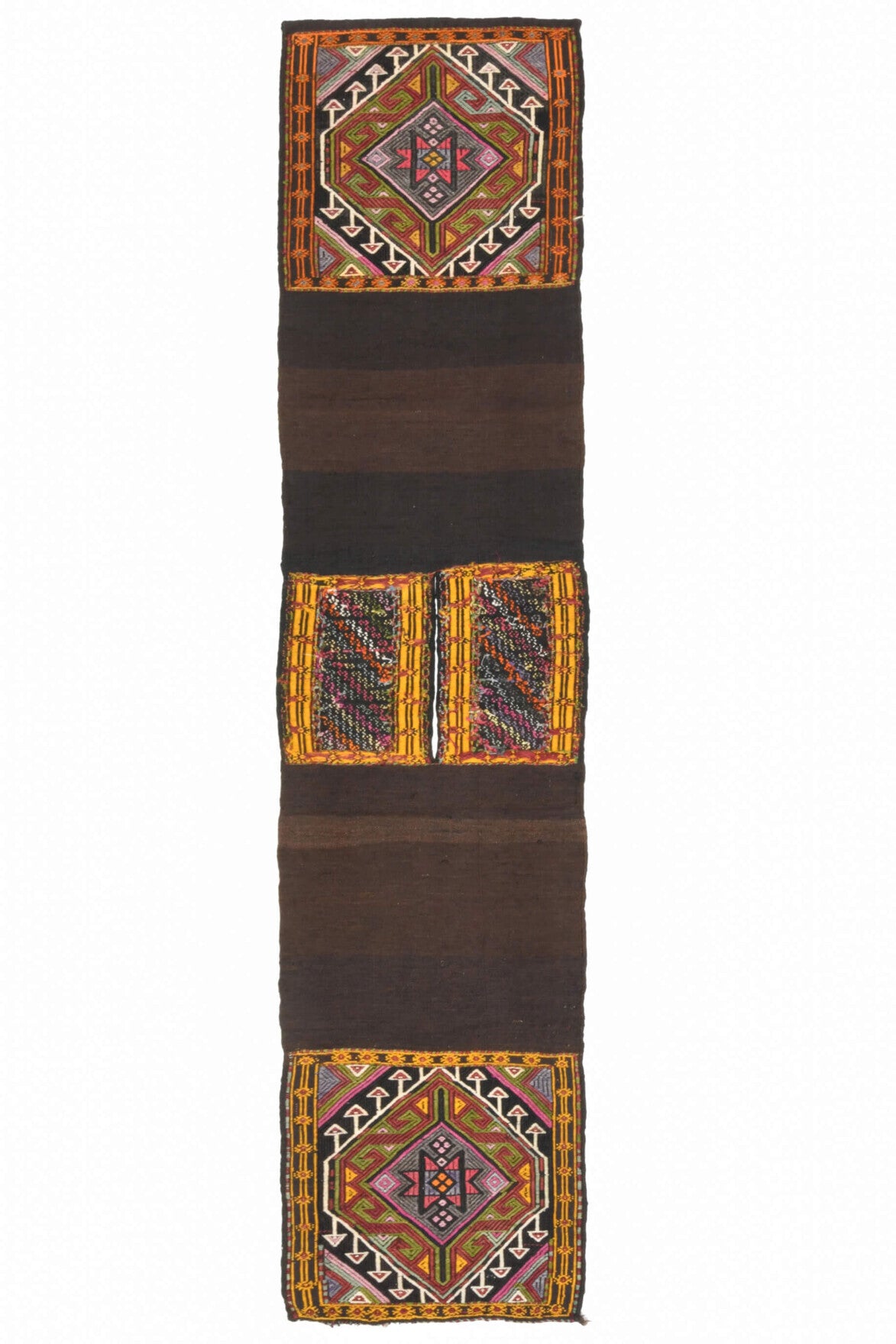 El yapımı vintage yolluk 51x226 cm oryantal desenli yün - detay görünümü