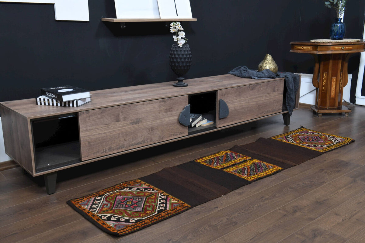 El yapımı vintage yolluk 51x226 cm oryantal desenli yün - üstten görünüm