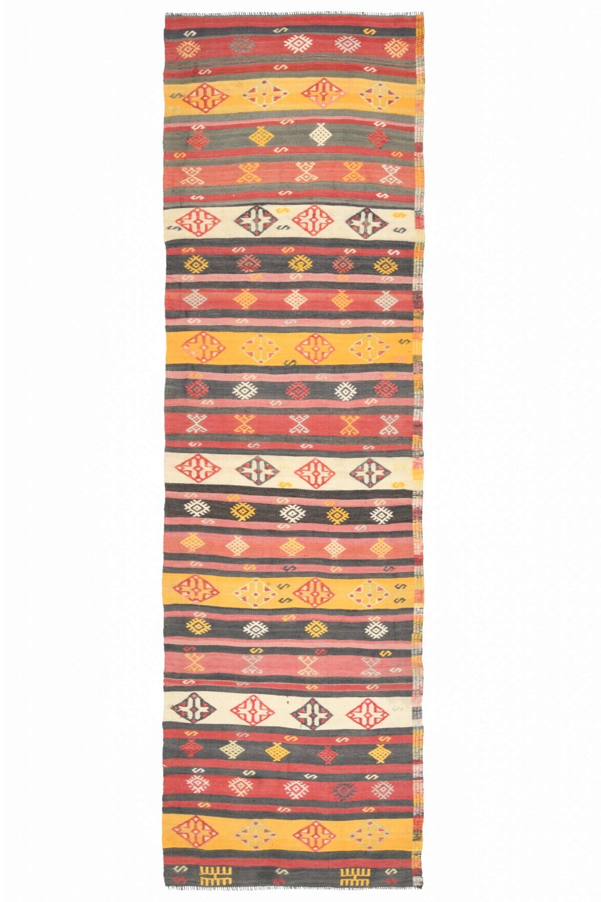 El yapımı vintage yolluk 86x284 cm oryantal desenli yün - detay görünümü