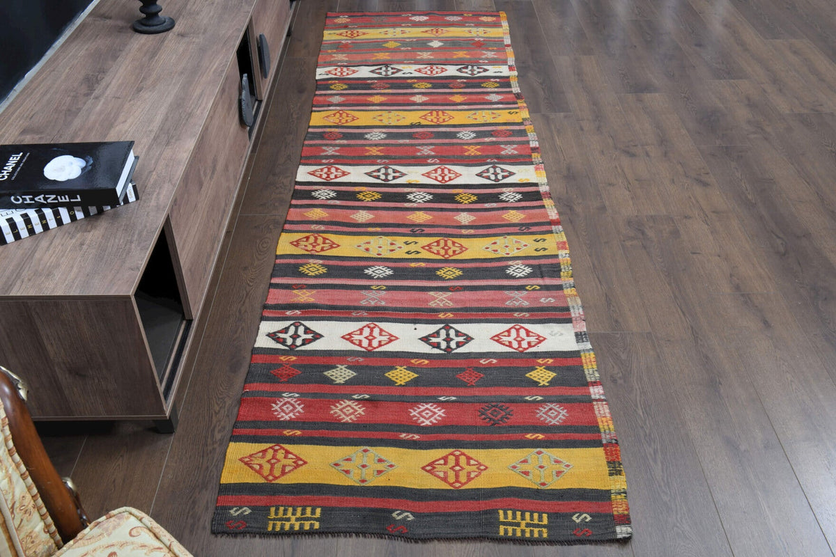 El yapımı vintage yolluk 86x284 cm oryantal desenli yün - detay görünümü