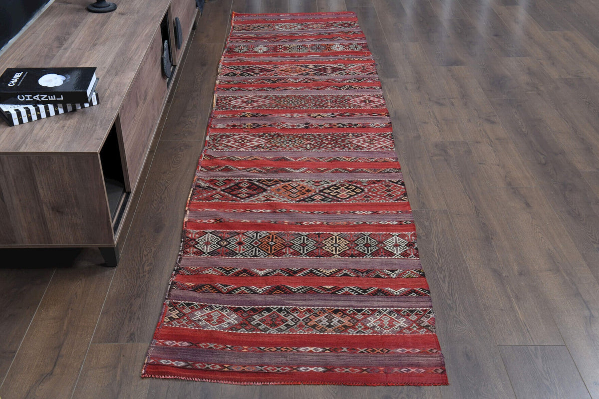 El yapımı vintage yolluk 86x307 cm oryantal desenli yün - detay görünümü