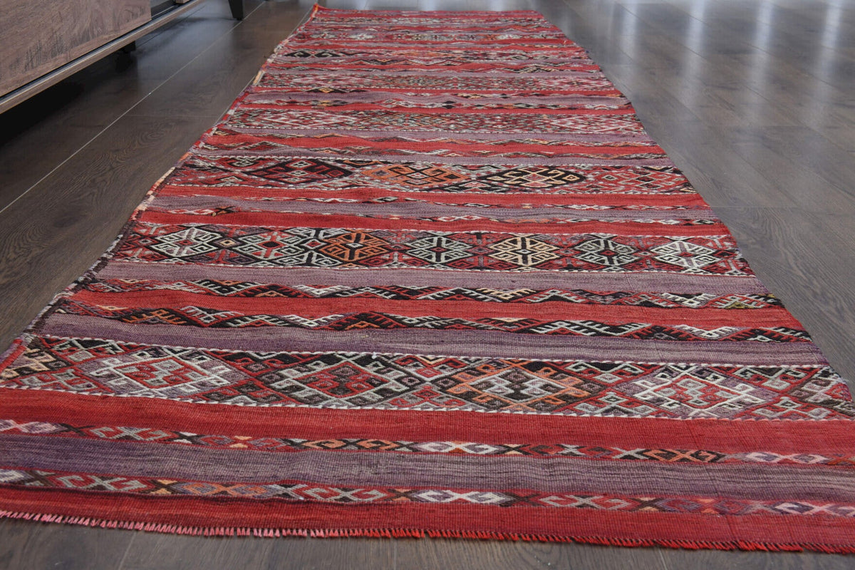 El yapımı vintage yolluk 86x307 cm oryantal desenli yün - yakın çekim doku detayı