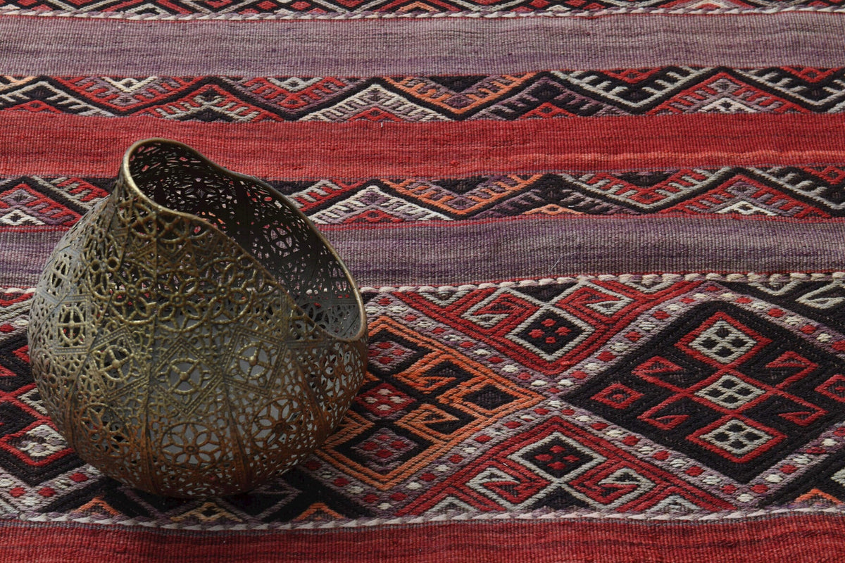 El yapımı vintage yolluk 86x307 cm oryantal desenli yün