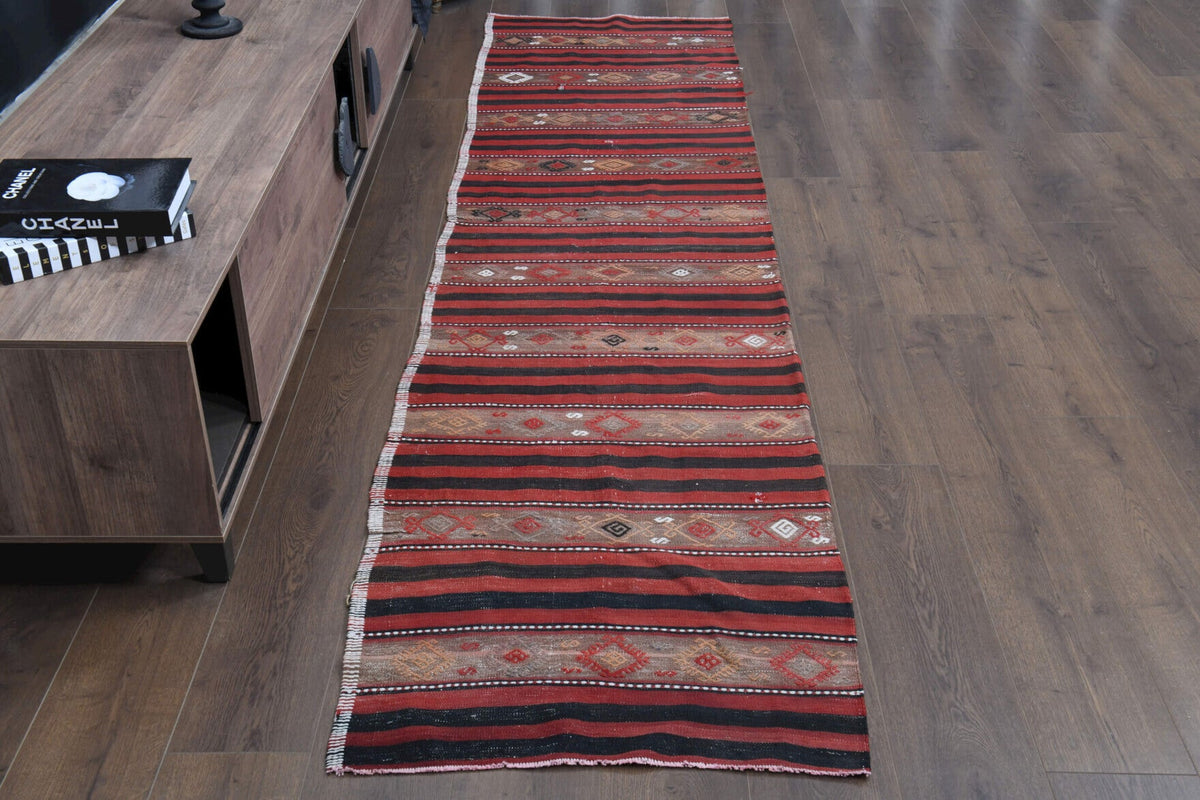 El yapımı vintage yolluk 76x315 cm oryantal desenli yün - detay görünümü
