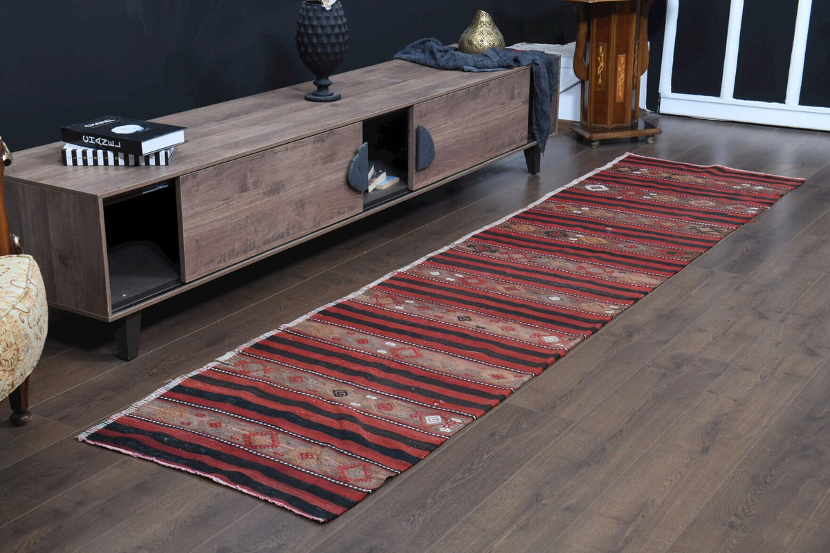El yapımı vintage yolluk 76x315 cm oryantal desenli yün - üstten görünüm