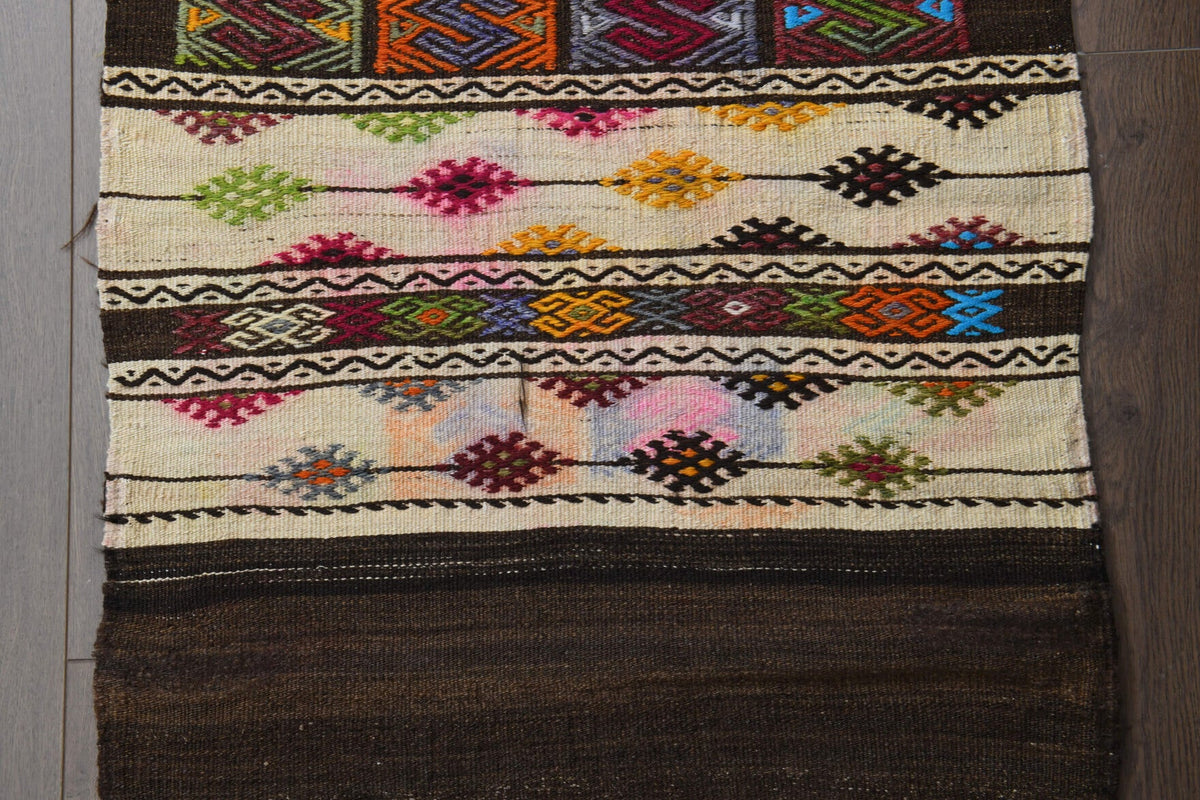 El yapımı vintage yolluk 64x211 cm oryantal desenli yün - üstten görünüm