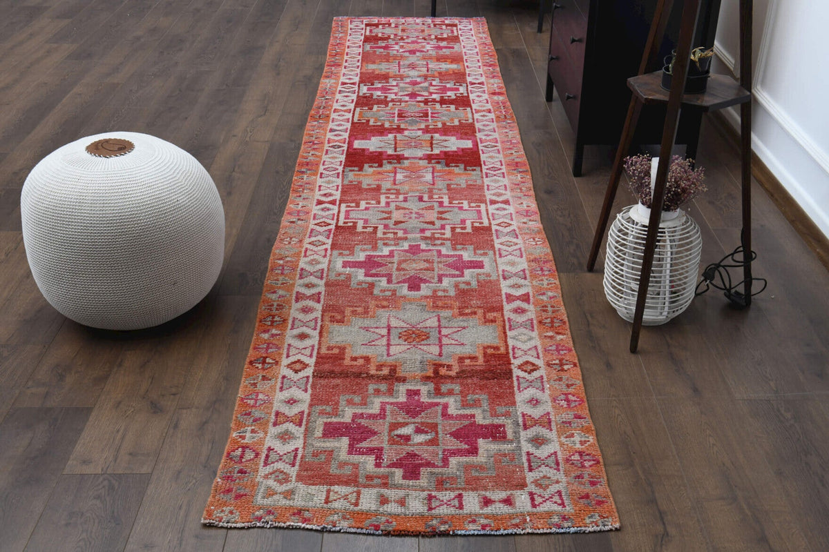 El yapımı vintage yolluk 64x211 cm oryantal desenli yün - kenar ve saçak detayı