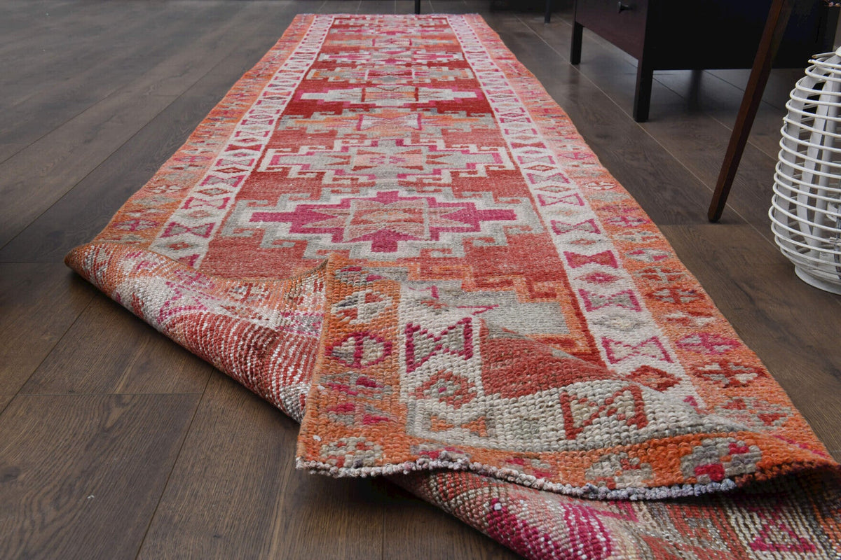 El yapımı vintage yolluk 64x211 cm oryantal desenli yün - üstten görünüm
