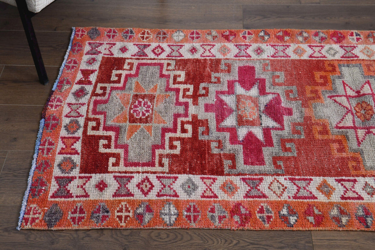 El yapımı vintage yolluk 64x211 cm oryantal desenli yün - kenar ve saçak detayı