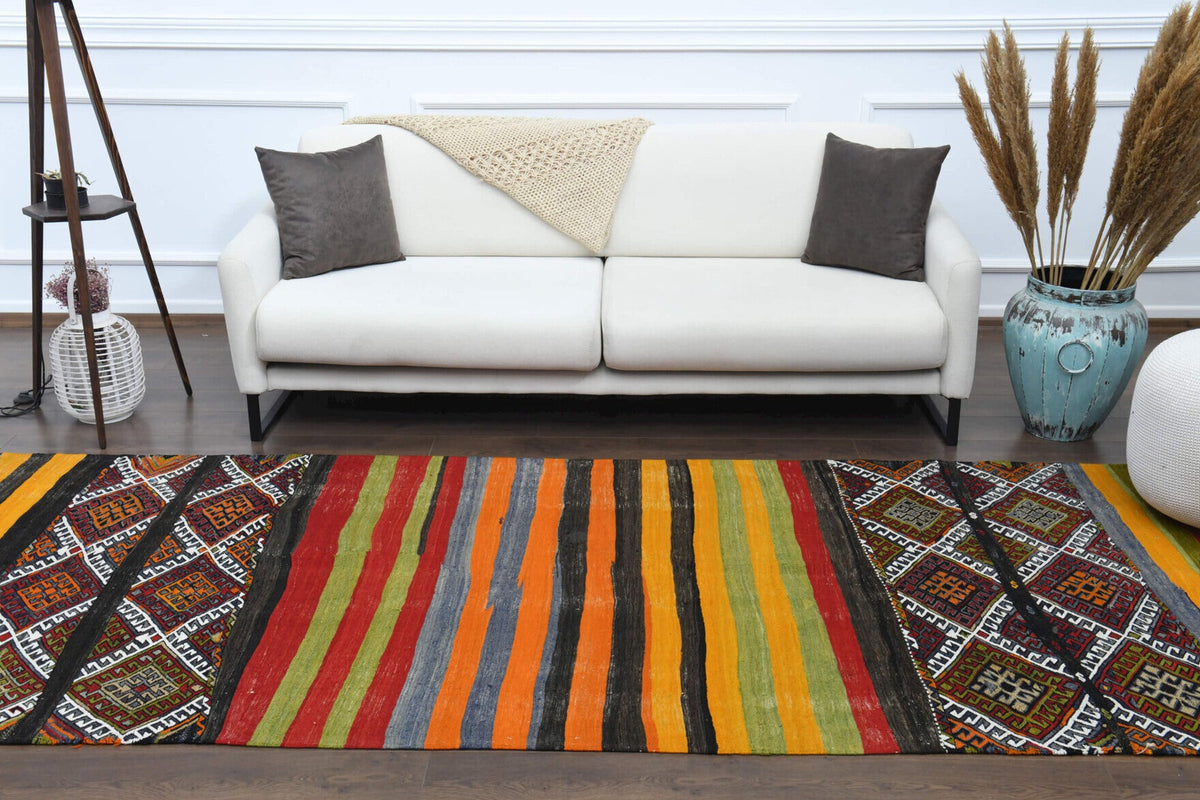 El yapımı vintage yolluk 122x305 cm oryantal desenli yün