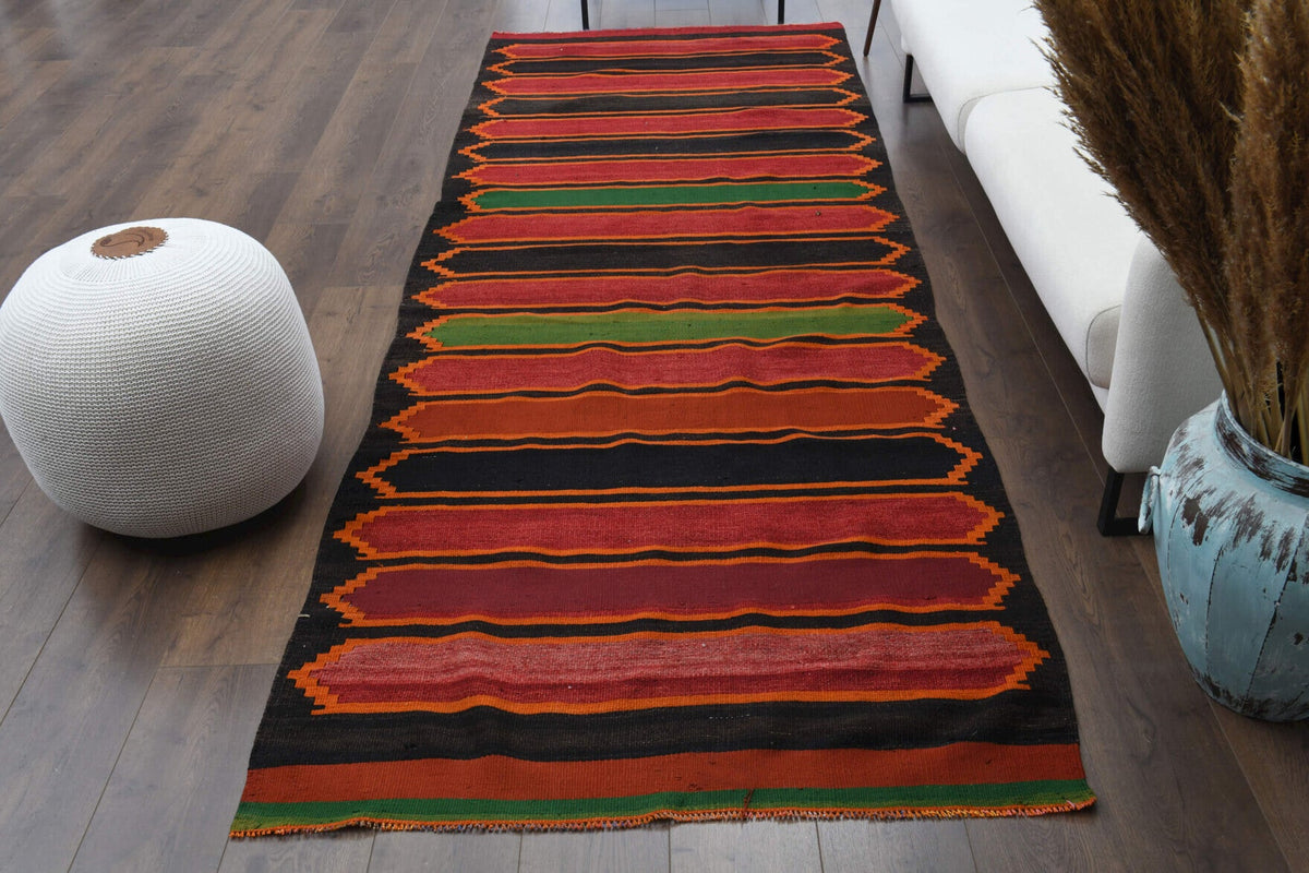 El yapımı vintage yolluk 119x330 cm oryantal desenli yün - detay görünümü