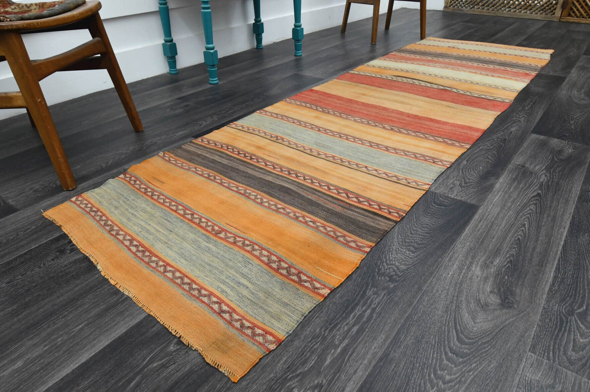 El yapımı vintage yolluk 81x284 cm oryantal desenli yün - yakın çekim doku detayı