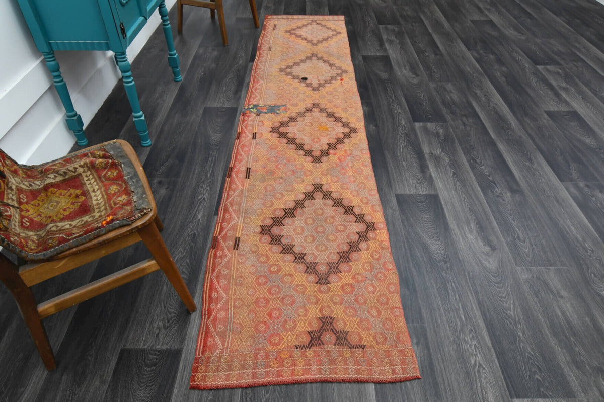 El yapımı vintage yolluk 71x315 cm oryantal desenli yün - detay görünümü