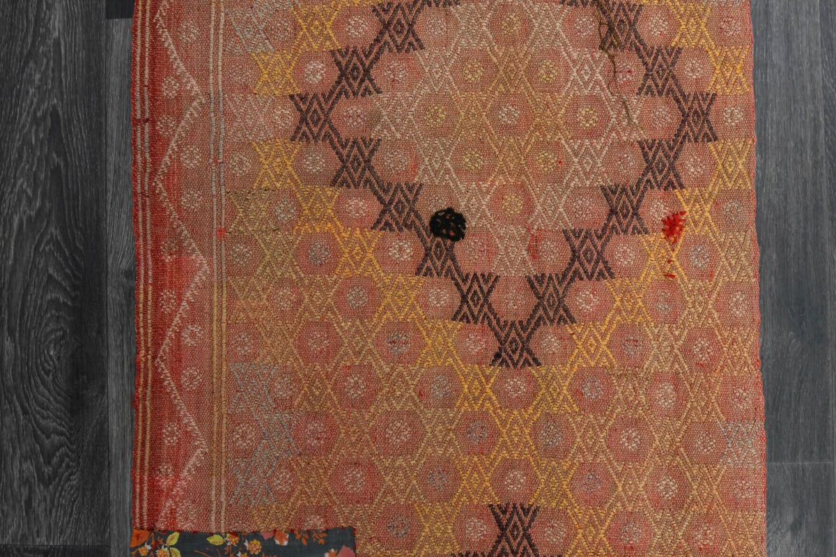 El yapımı vintage yolluk 71x315 cm oryantal desenli yün - üstten görünüm