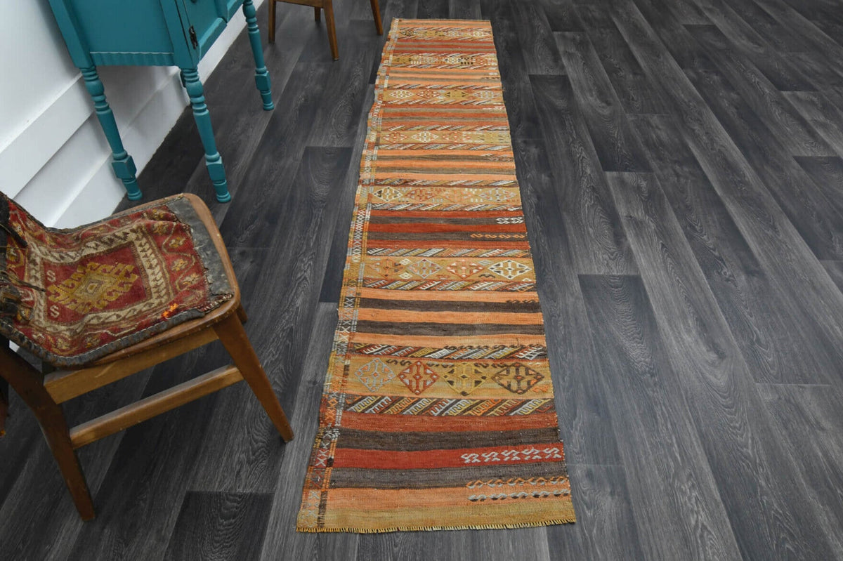El yapımı vintage yolluk 61x307 cm oryantal desenli yün - detay görünümü