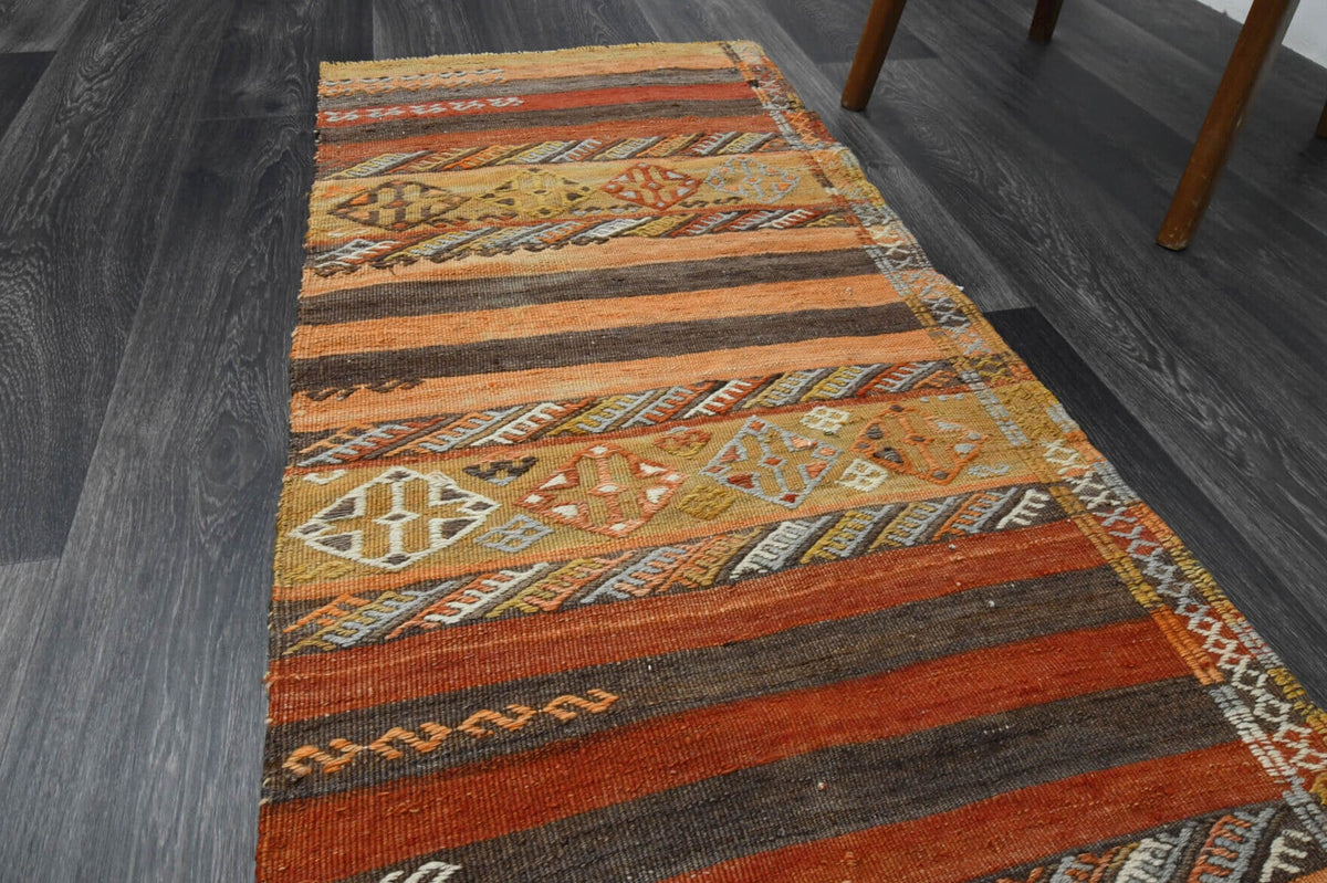 El yapımı vintage yolluk 61x307 cm oryantal desenli yün - desen detayı
