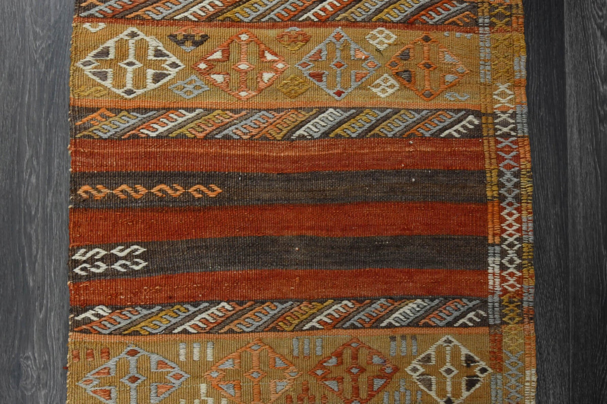 El yapımı vintage yolluk 61x307 cm oryantal desenli yün - üstten görünüm