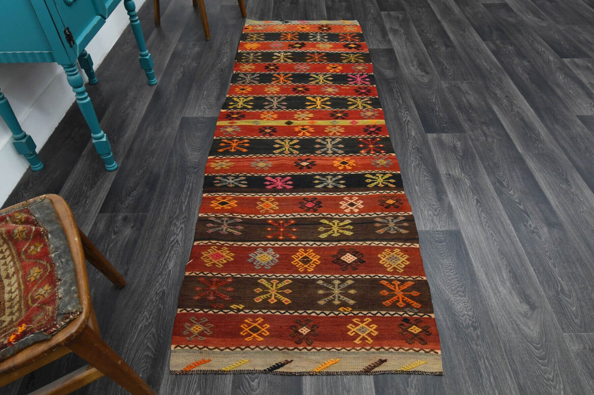El yapımı vintage yolluk 86x244 cm oryantal desenli yün - detay görünümü