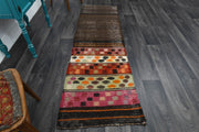 El yapımı vintage yolluk 74x239 cm oryantal desenli yün - detay görünümü