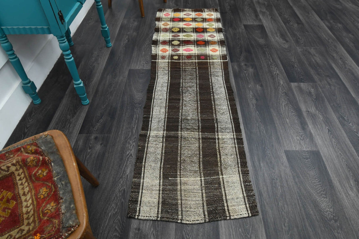 El yapımı vintage yolluk 64x224 cm oryantal desenli yün - detay görünümü