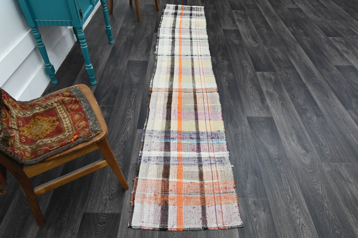 El yapımı vintage yolluk 58x302 cm oryantal desenli yün - detay görünümü