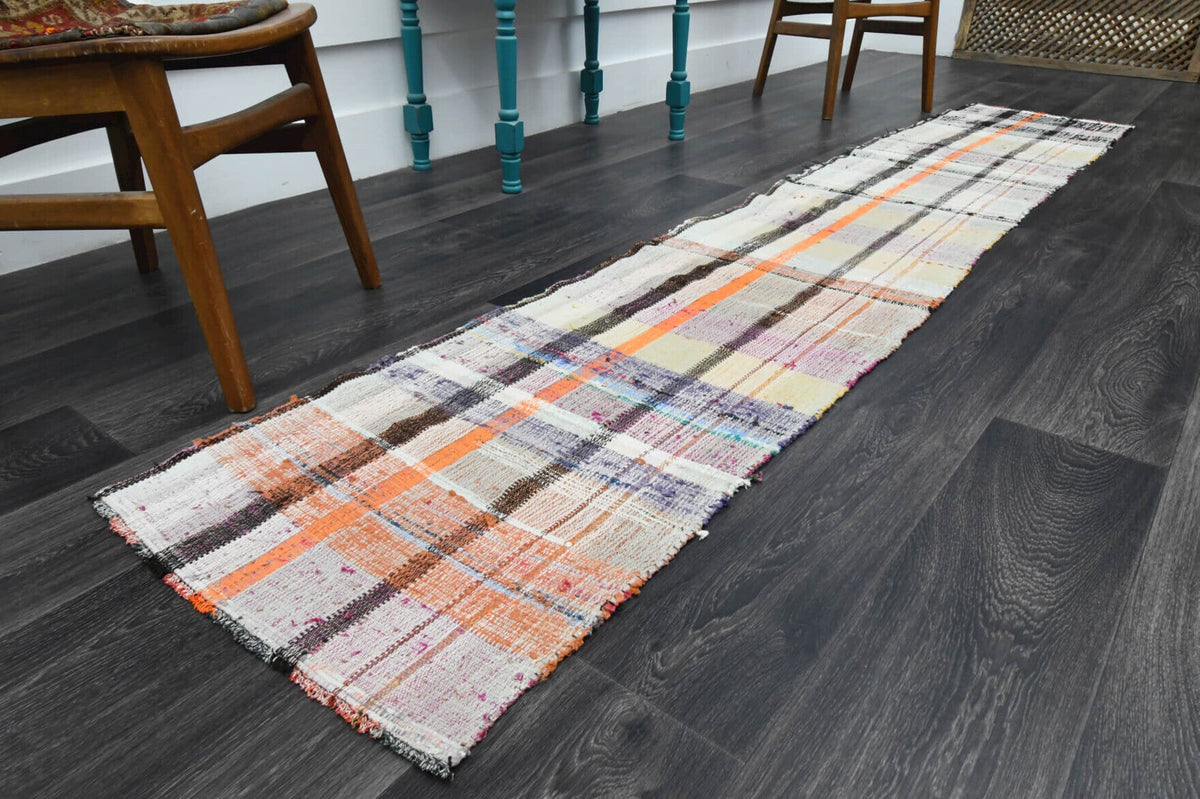 El yapımı vintage yolluk 58x302 cm oryantal desenli yün - yakın çekim doku detayı