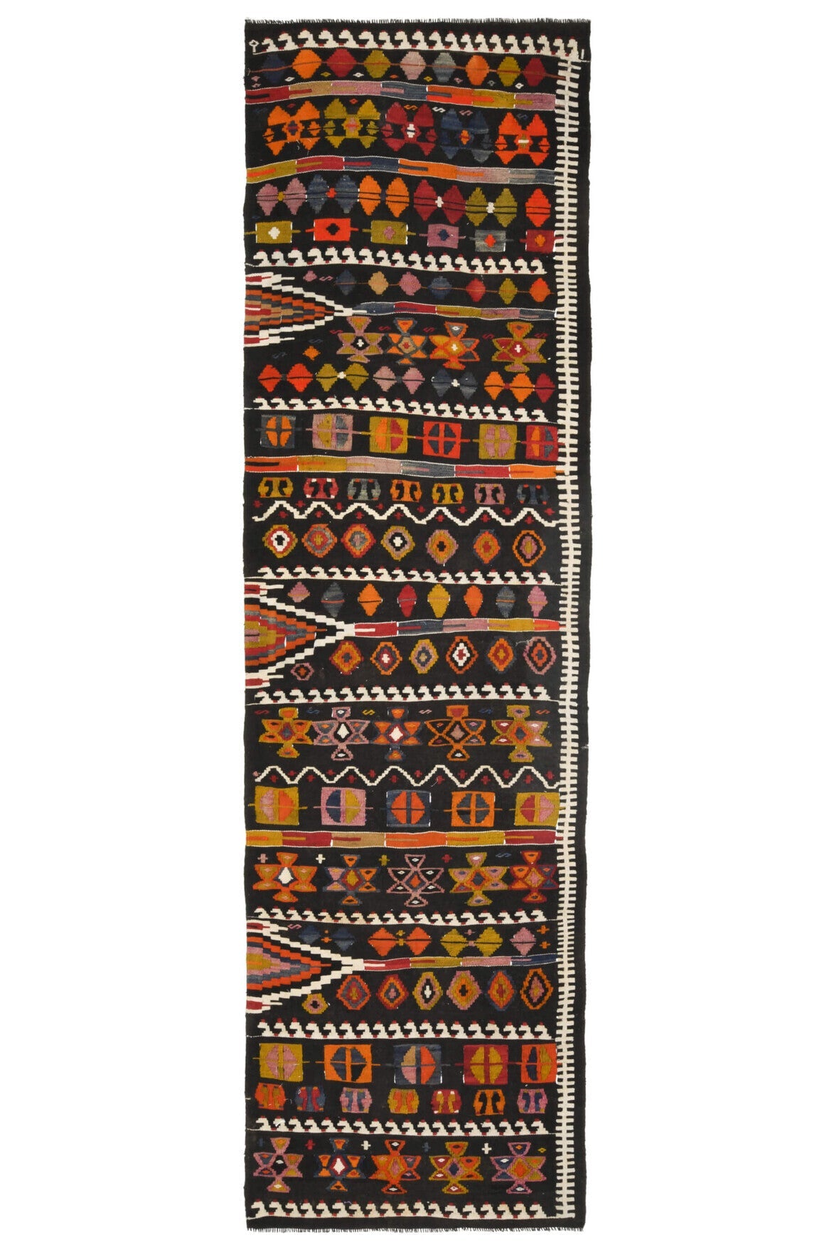 El yapımı vintage yolluk 102x351 cm oryantal desenli yün