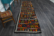 El yapımı vintage yolluk 102x351 cm oryantal desenli yün - detay görünümü