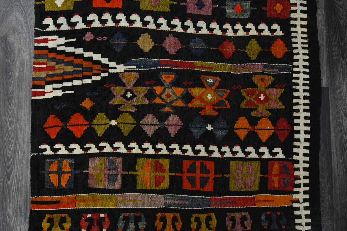 El yapımı vintage yolluk 102x351 cm oryantal desenli yün - üstten görünüm