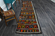 1960'lardan Anadolu kökenli oryantal desenli vintage kilim yolluk, 95x367 cm