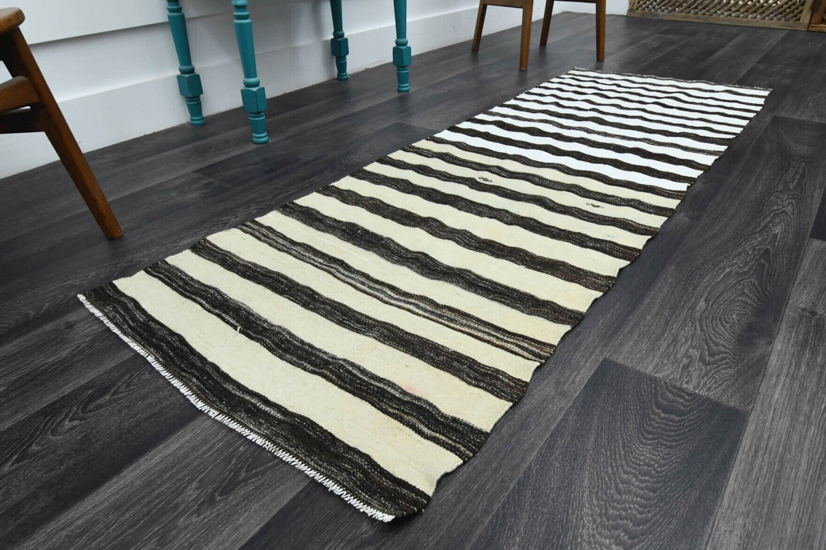 El yapımı vintage yolluk 76x224 cm oryantal desenli yün - yakın çekim doku detayı