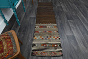 1960'lardan Anadolu kökenli oryantal desenli vintage kilim yolluk, 62x237 cm
