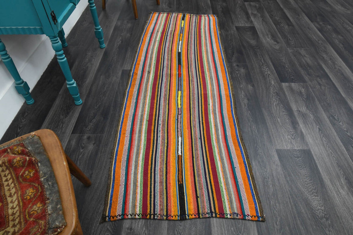 El yapımı vintage yolluk 76x216 cm oryantal desenli yün - detay görünümü