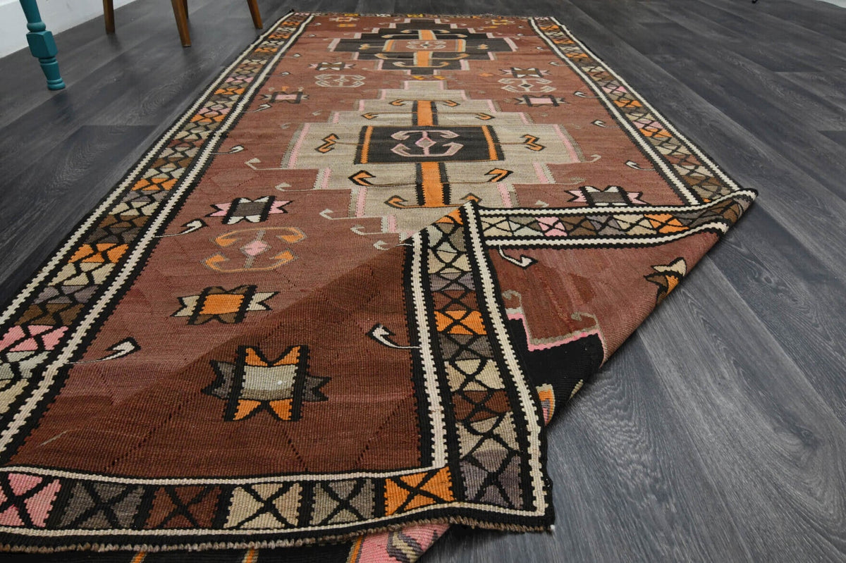El yapımı vintage yolluk 137x338 cm i̇kat desenli yün - mekan görünümü