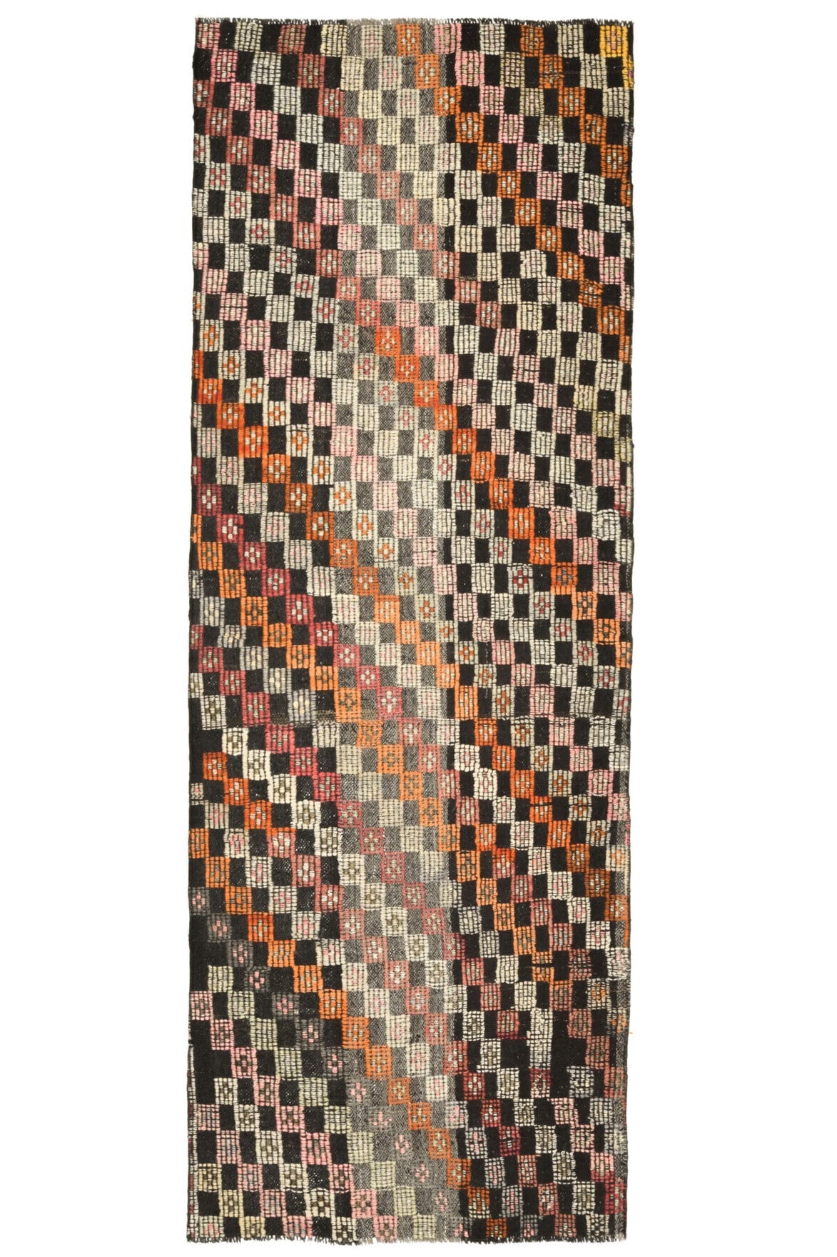 El yapımı vintage yolluk 89x246 cm i̇kat desenli yün