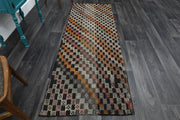 El yapımı vintage yolluk 89x246 cm i̇kat desenli yün - detay görünümü