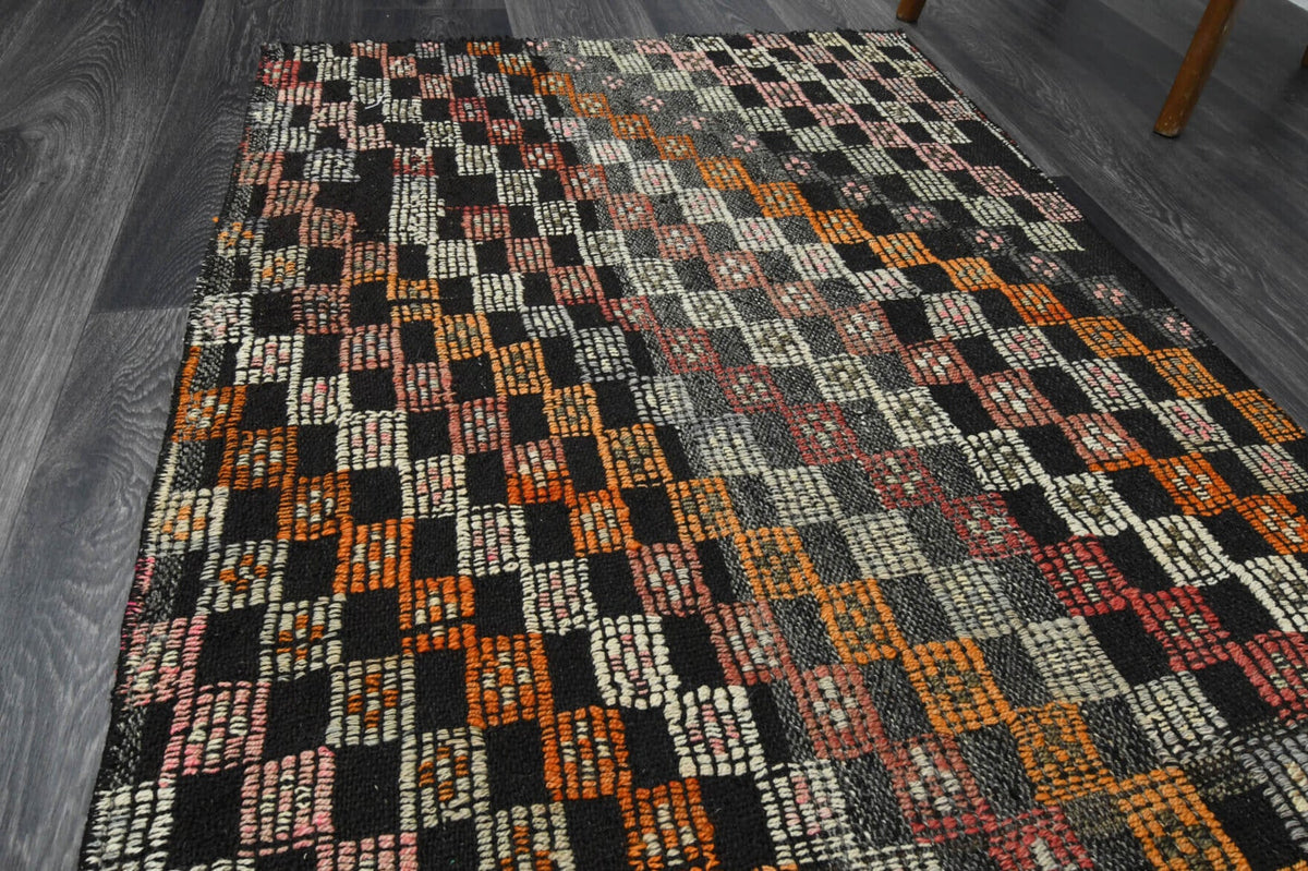 El yapımı vintage yolluk 89x246 cm i̇kat desenli yün - desen detayı