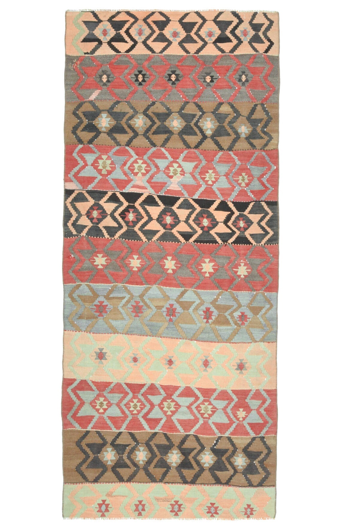 El yapımı vintage yolluk 107x257 cm i̇kat desenli yün