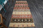 El yapımı vintage yolluk 107x257 cm i̇kat desenli yün - detay görünümü