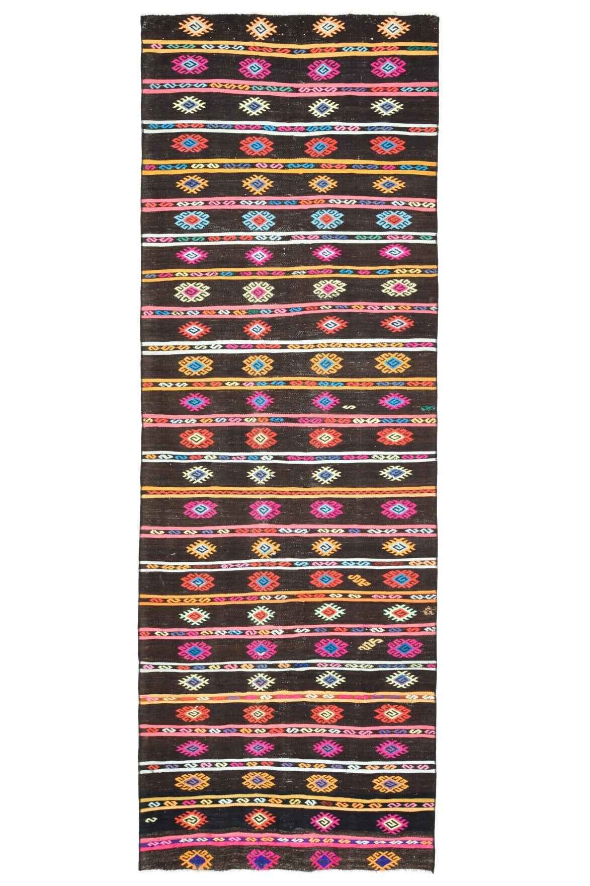 El yapımı vintage yolluk 112x325 cm i̇kat desenli yün