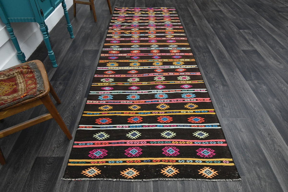 El yapımı vintage yolluk 112x325 cm i̇kat desenli yün - detay görünümü