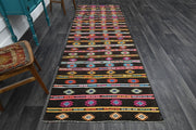 El yapımı vintage yolluk 112x325 cm i̇kat desenli yün - detay görünümü
