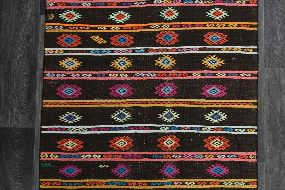 El yapımı vintage yolluk 112x325 cm i̇kat desenli yün - üstten görünüm