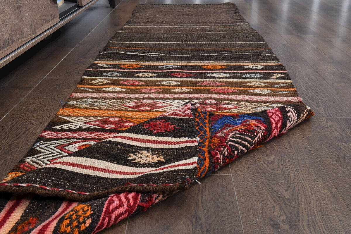 El yapımı vintage halı 74x259 cm çizgili desenli yün - desen detayı