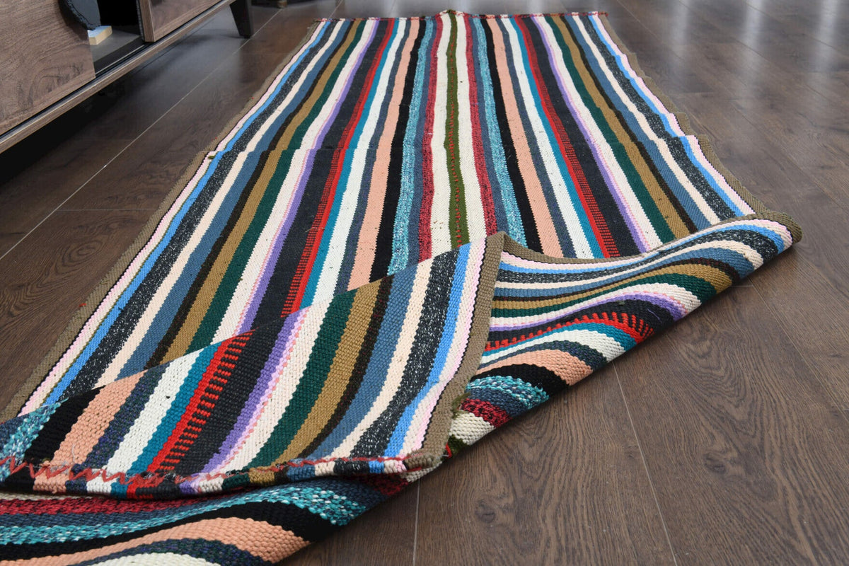 El yapımı vintage yolluk 91x277 cm çizgili desenli yün - desen detayı