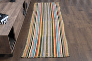El yapımı vintage halı 79x239 cm çizgili desenli yün - detay görünümü