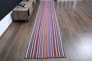 1960'lardan Anadolu kökenli çizgili vintage kilim yolluk, 88x477 cm