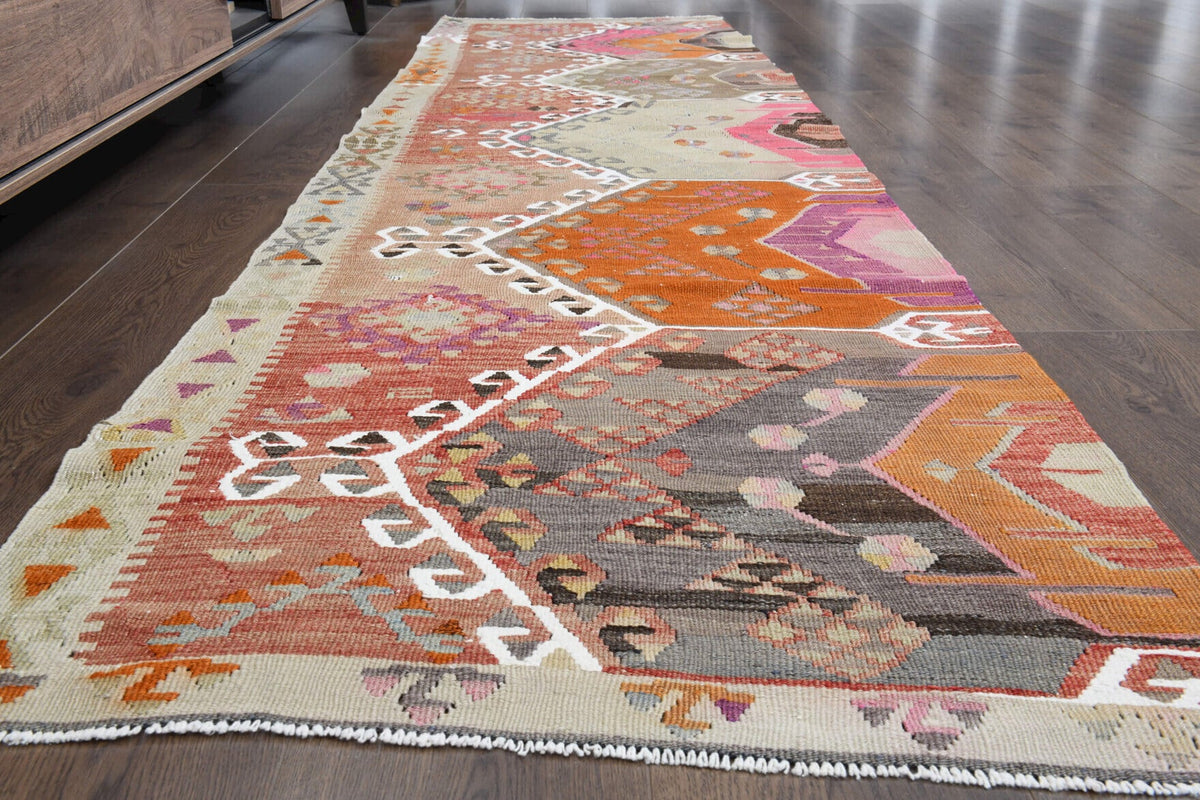 El yapımı vintage yolluk 79x284 cm oryantal desenli yün - yakın çekim doku detayı